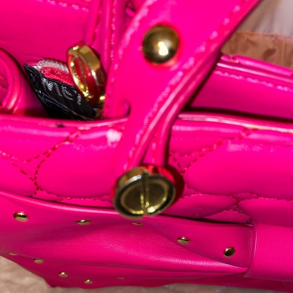 Betsy Johnson Satchel Style Purse with Large Bow Detail & Shoulder Straps PINK - Picture 9 of 12